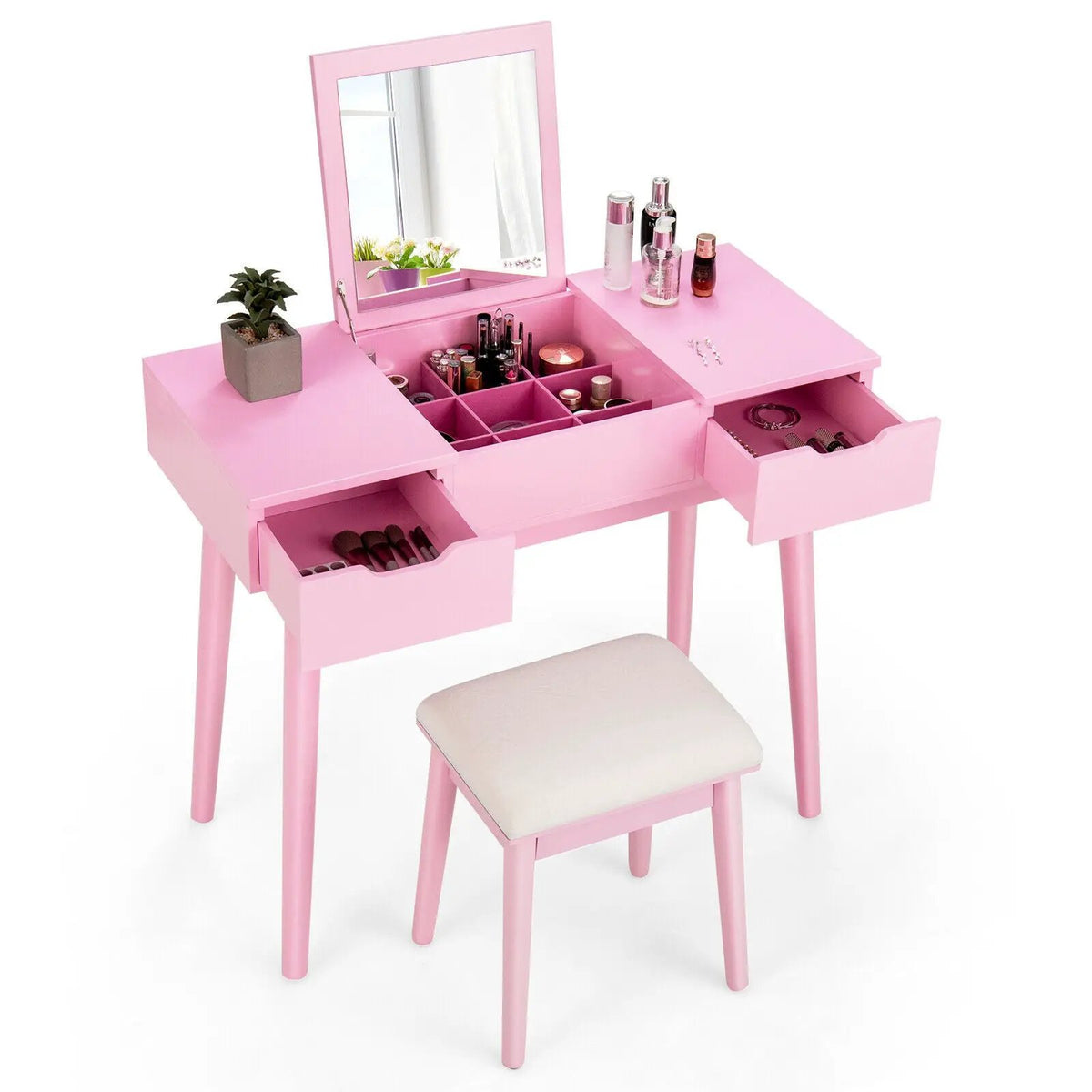 Makeup Vanity Table Set with Flip Top Mirror and 2 Drawers, photo 8 of 9