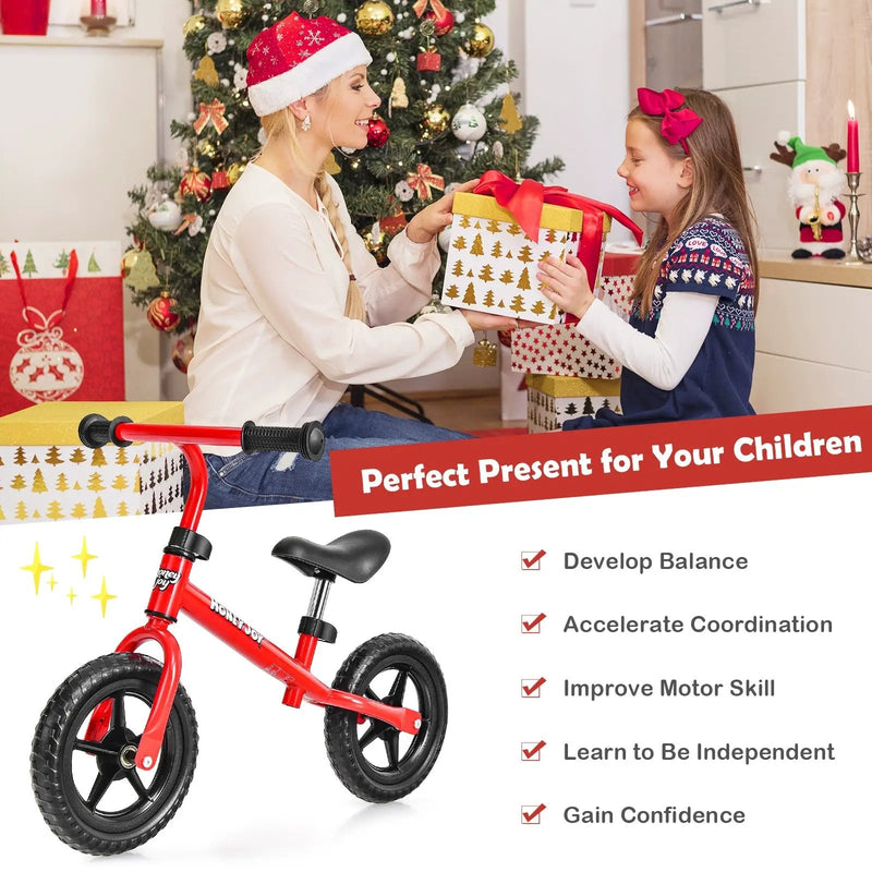 Kids No Pedal Balance Bike with Adjustable Handlebar and Seat-Red by DirectDeals