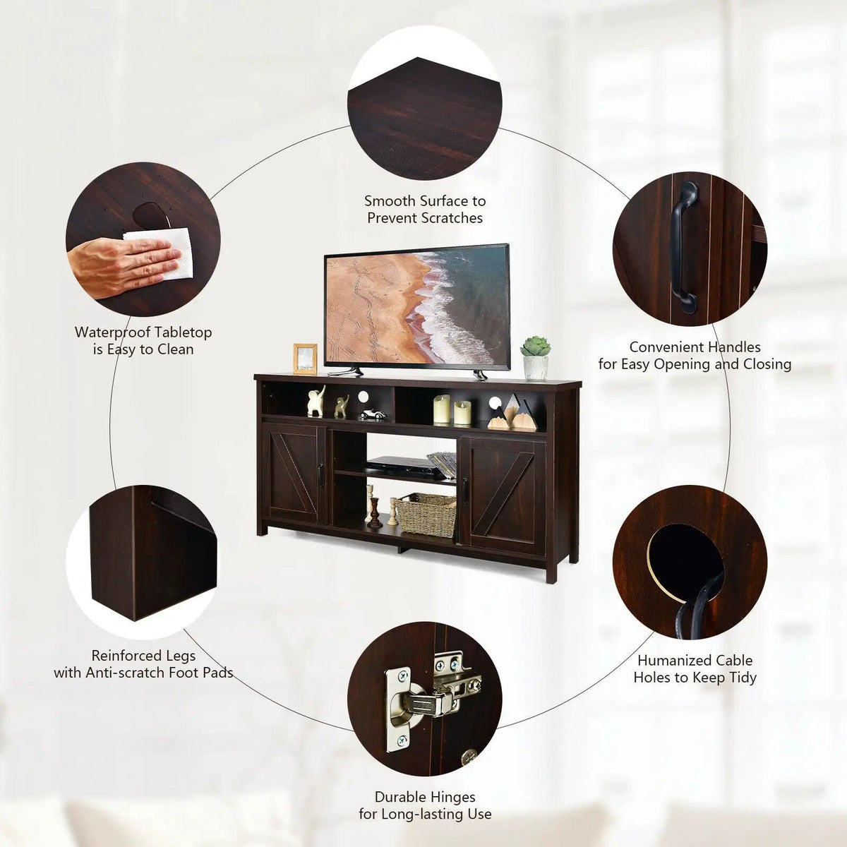59 Inch TV Stand Media Center Console Cabinet with Barn Door for TV's 65 Inch, photo 7 of 10