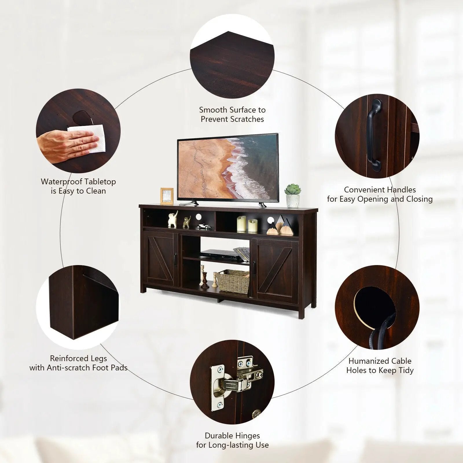 59 Inch TV Stand Media Center Console Cabinet with Barn Door for TV's 65 Inch by DirectDeals