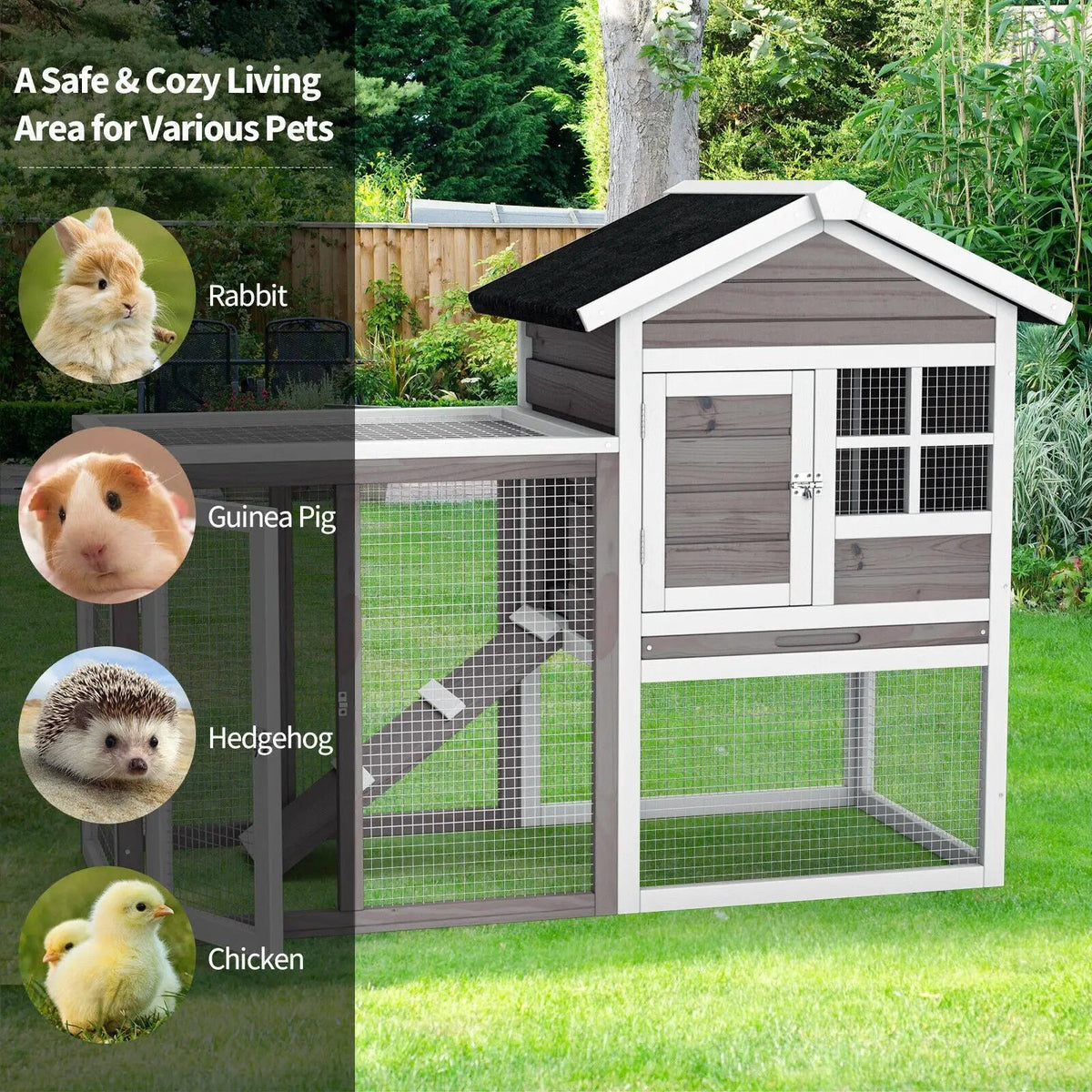 2-Story Wooden Rabbit Hutch with Running Area, photo 8 of 10
