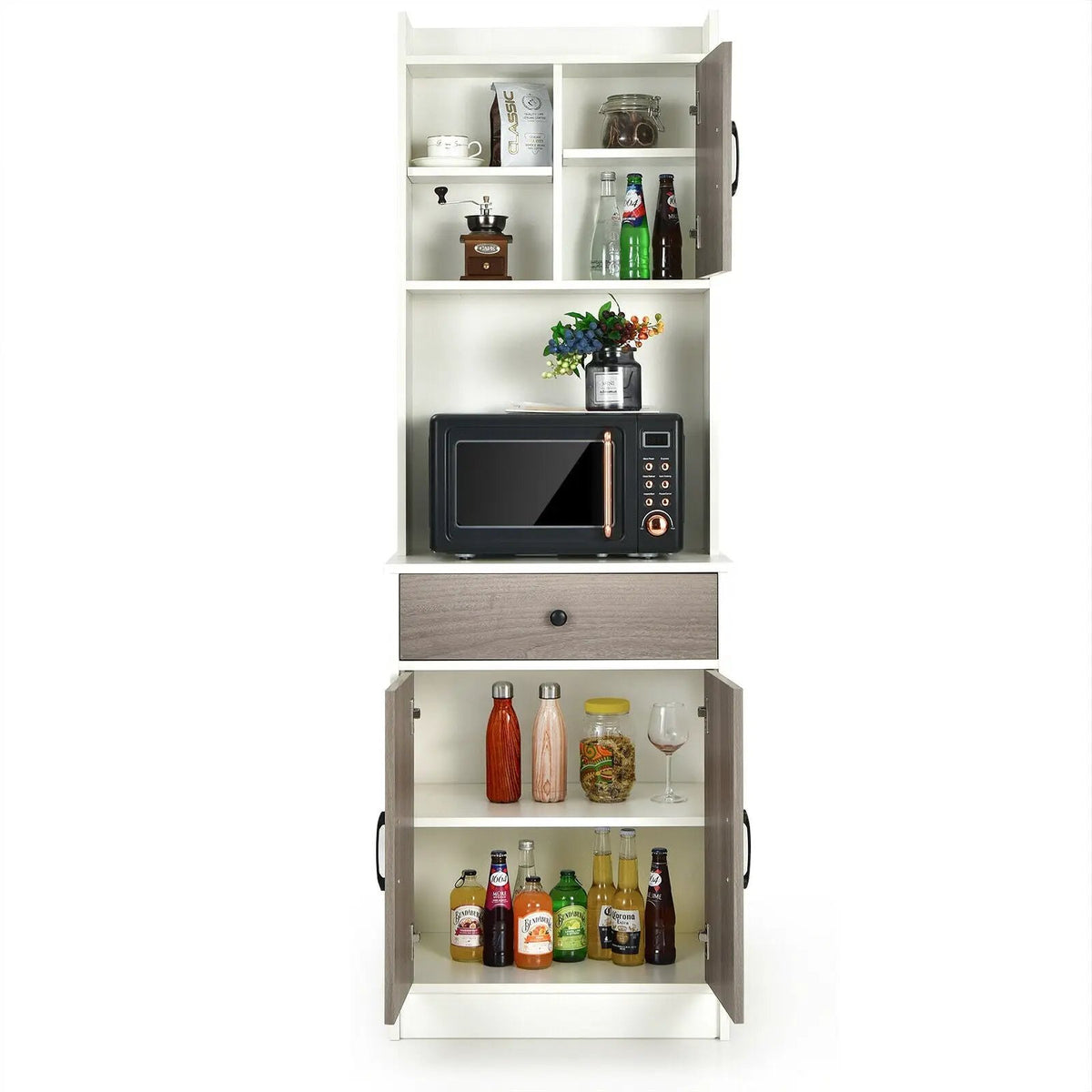 3-Door 71 Inch Kitchen Buffet Pantry Storage Cabinet with Hutch and Adjustable Shelf, photo 12 of 16