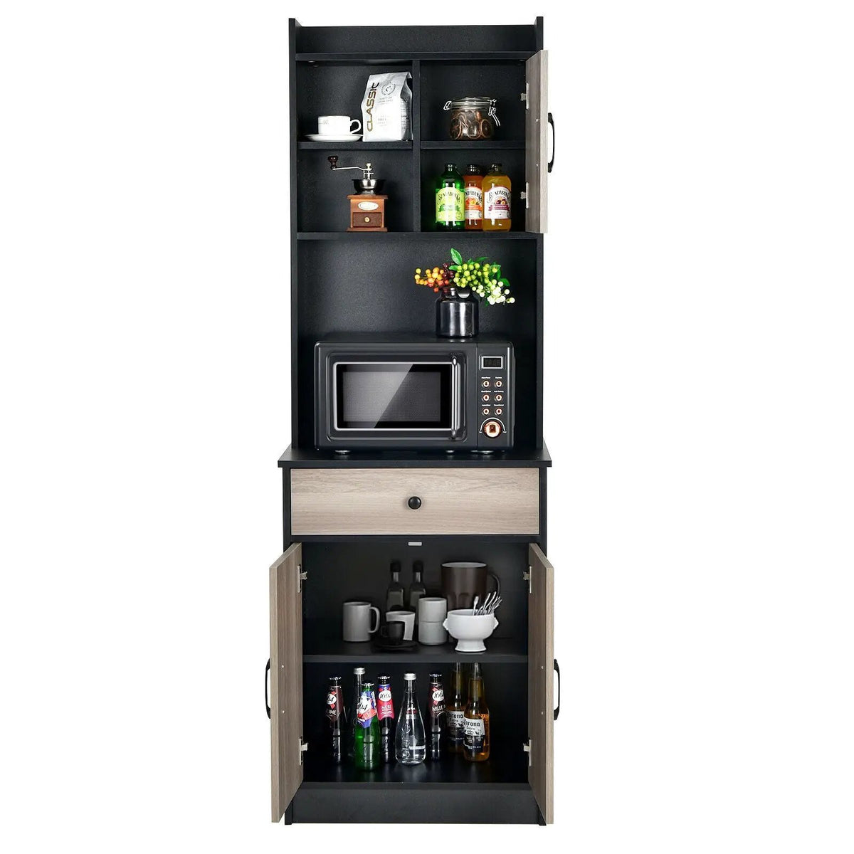 3-Door 71 Inch Kitchen Buffet Pantry Storage Cabinet with Hutch and Adjustable Shelf, photo 11 of 16