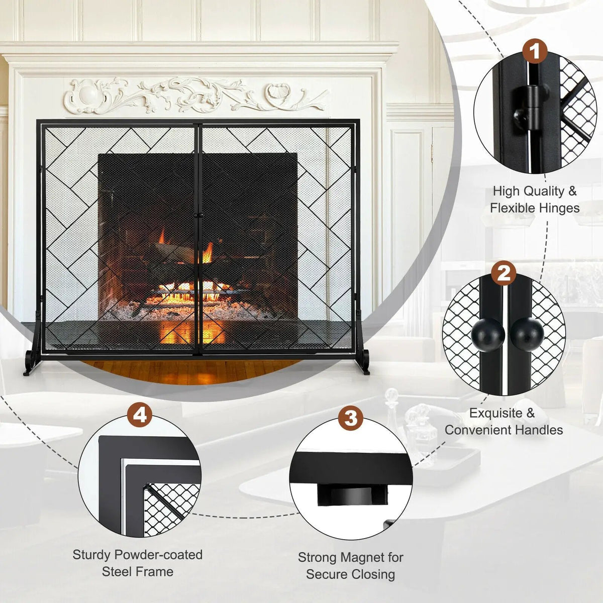 2-Panel Fireplace Screen Folding Metal Fire Place Safety Fence with Magnetic Doors, photo 15 of 16