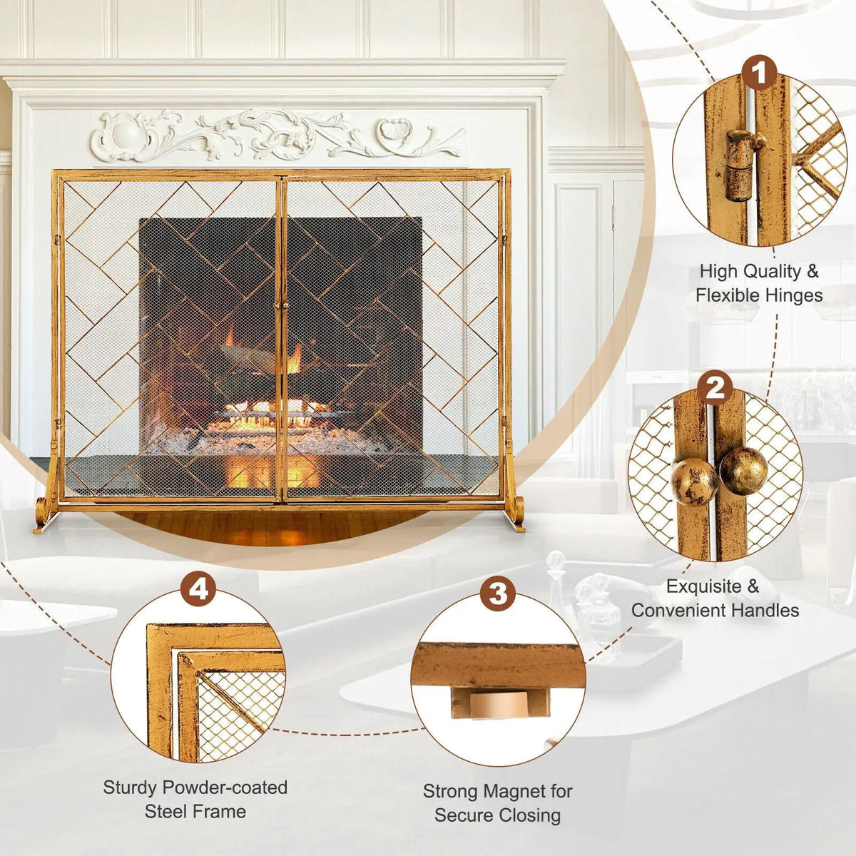 2-Panel Fireplace Screen Folding Metal Fire Place Safety Fence with Magnetic Doors, photo 16 of 16