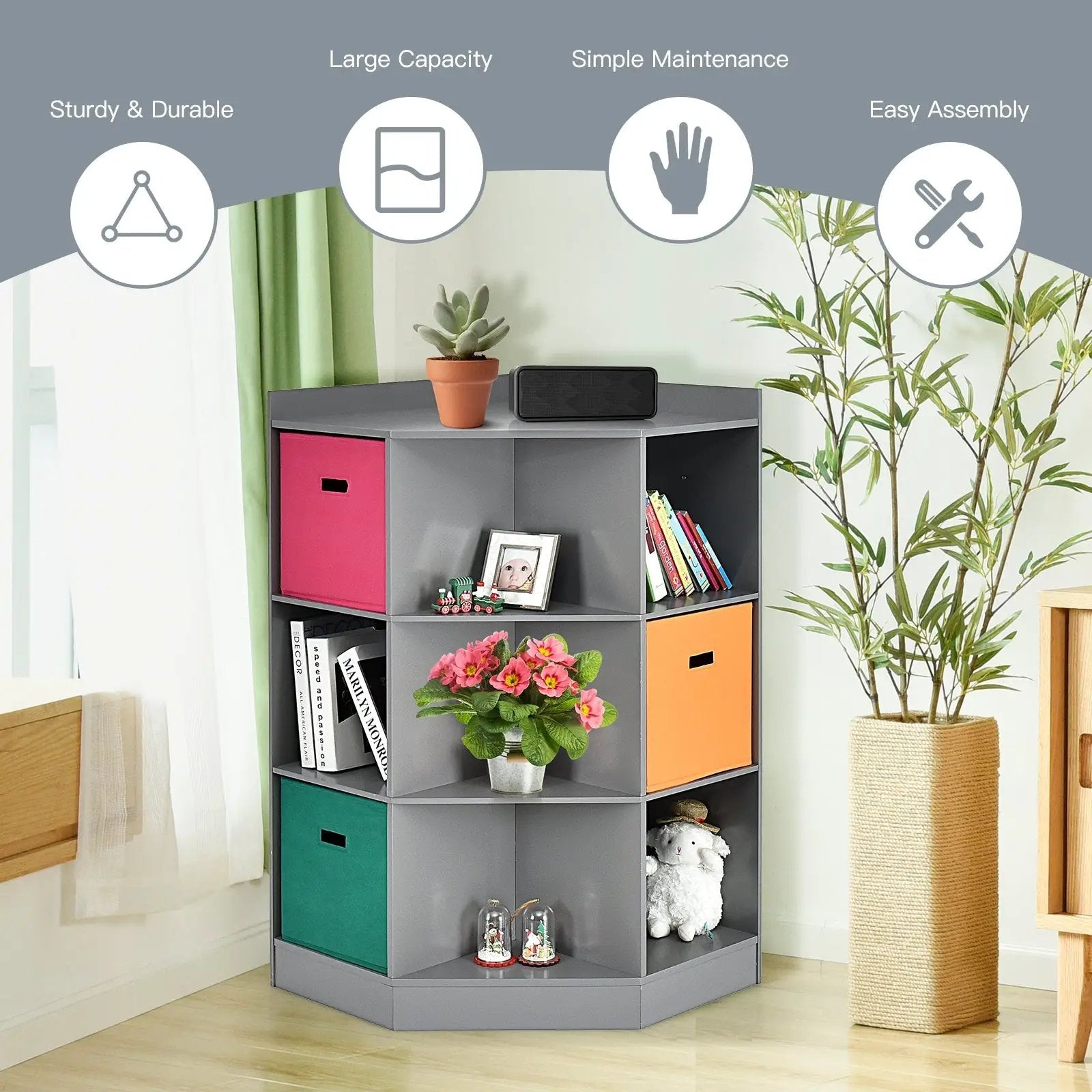 3-Tier Kids Storage Shelf Corner Cabinet with 3 Baskets by DirectDeals