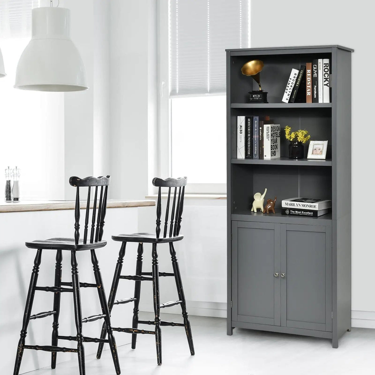 Bookcase Shelving Storage Wooden Cabinet Unit Standing Display Bookcase with Doors, photo 2 of 9