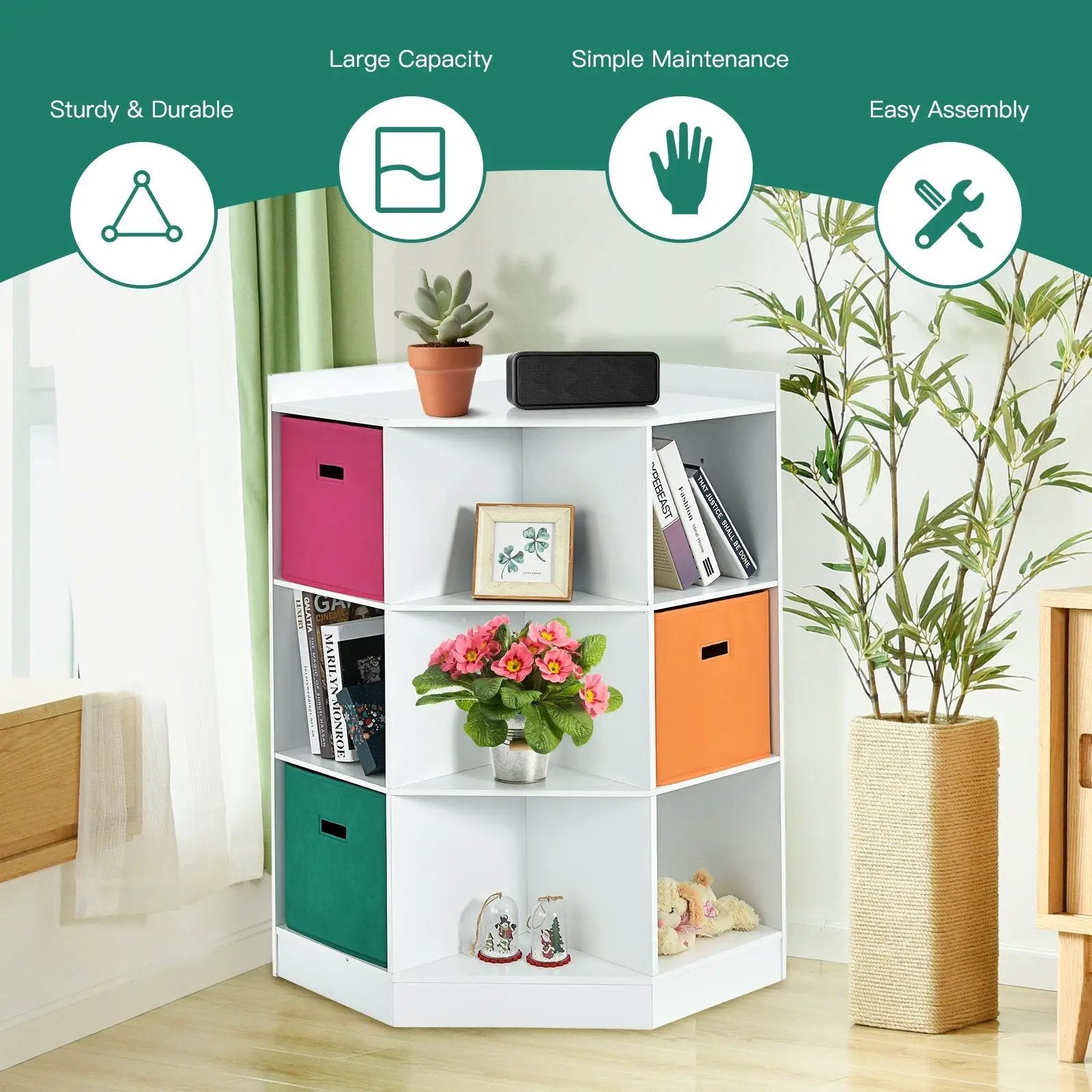 3-Tier Kids Storage Shelf Corner Cabinet with 3 Baskets by DirectDeals