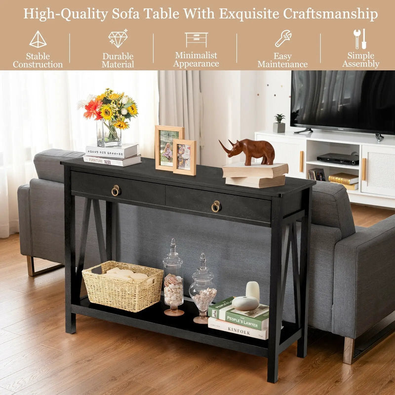 Console Table with Drawer Storage Shelf for Entryway Hallway by DirectDeals