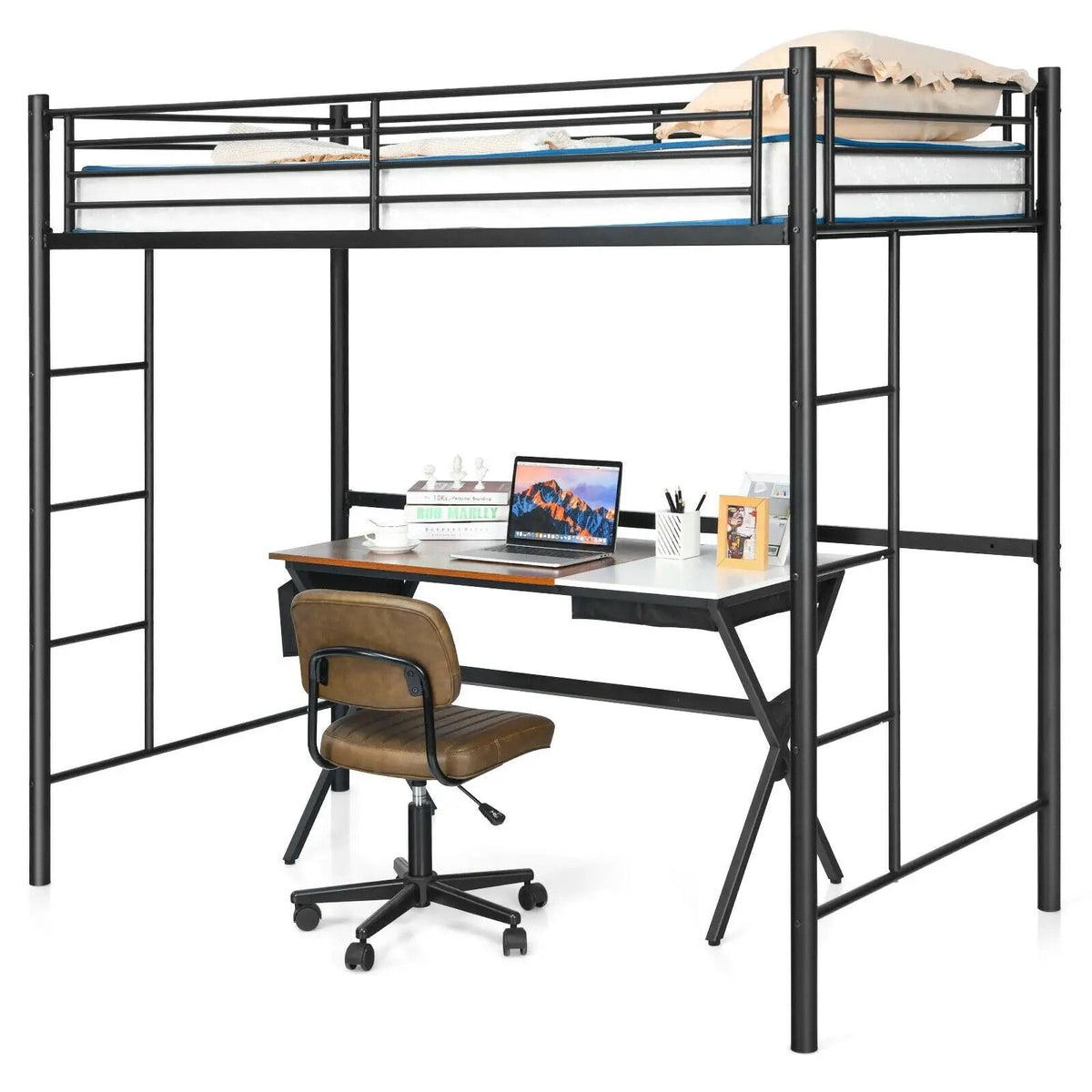 Twin Loft Bed Frame with 2 Ladders Full-length Guardrail, photo 4 of 10