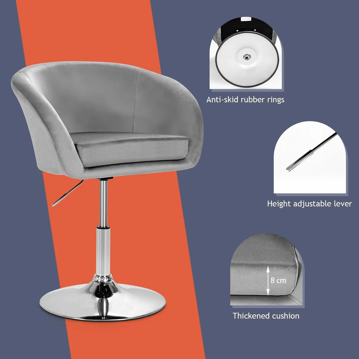 360 Degree Swivel Makeup Stool Accent Chair with Round Back and Metal Base, photo 7 of 9