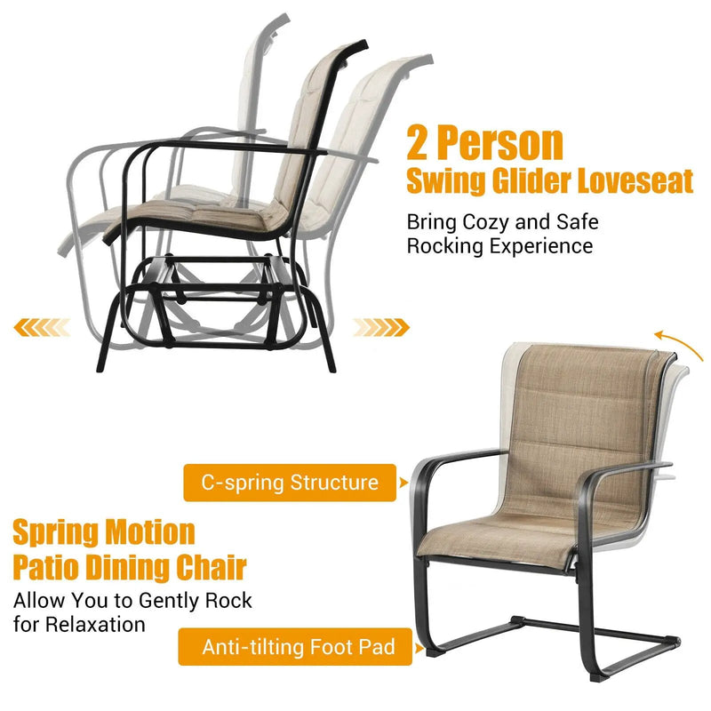 4 Pieces Outdoor Patio Furniture Set with Padded Glider Loveseat and Coffee Table-Brown by DirectDeals