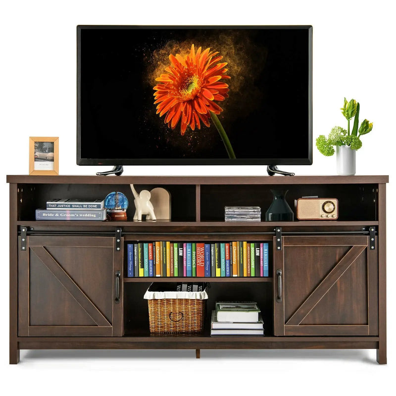 59 Inch Sliding Barn Door TV Stand with Adjustable Shelves for TVs up to 65 Inch by DirectDeals