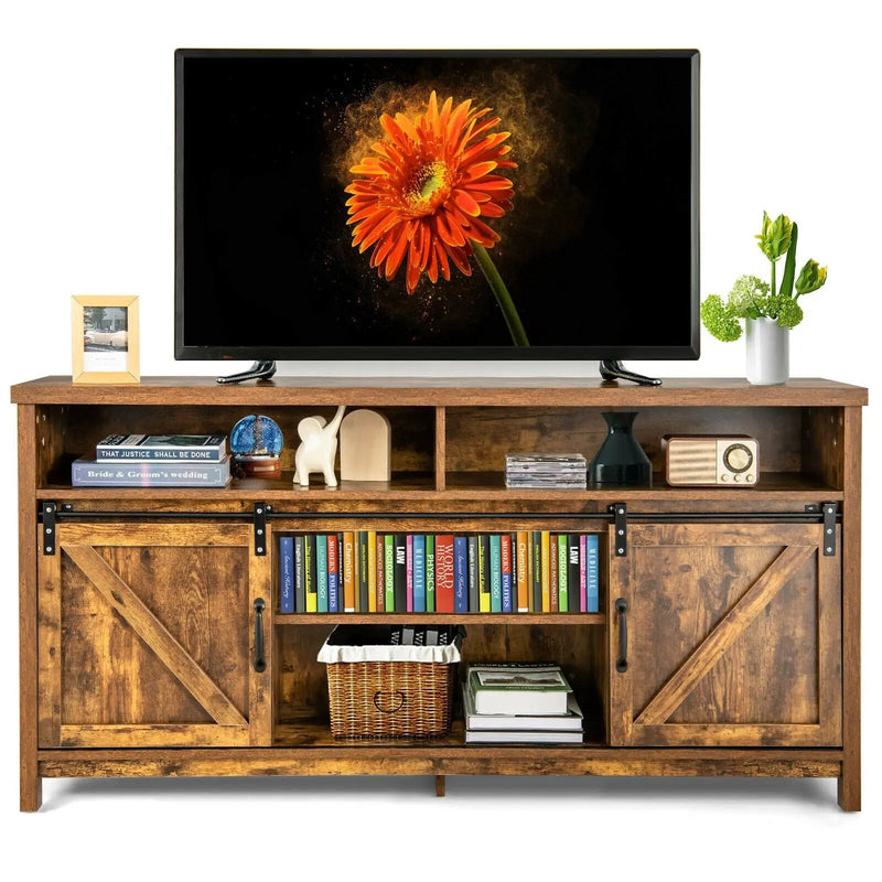 59 Inch Sliding Barn Door TV Stand with Adjustable Shelves for TVs up to 65 Inch by DirectDeals
