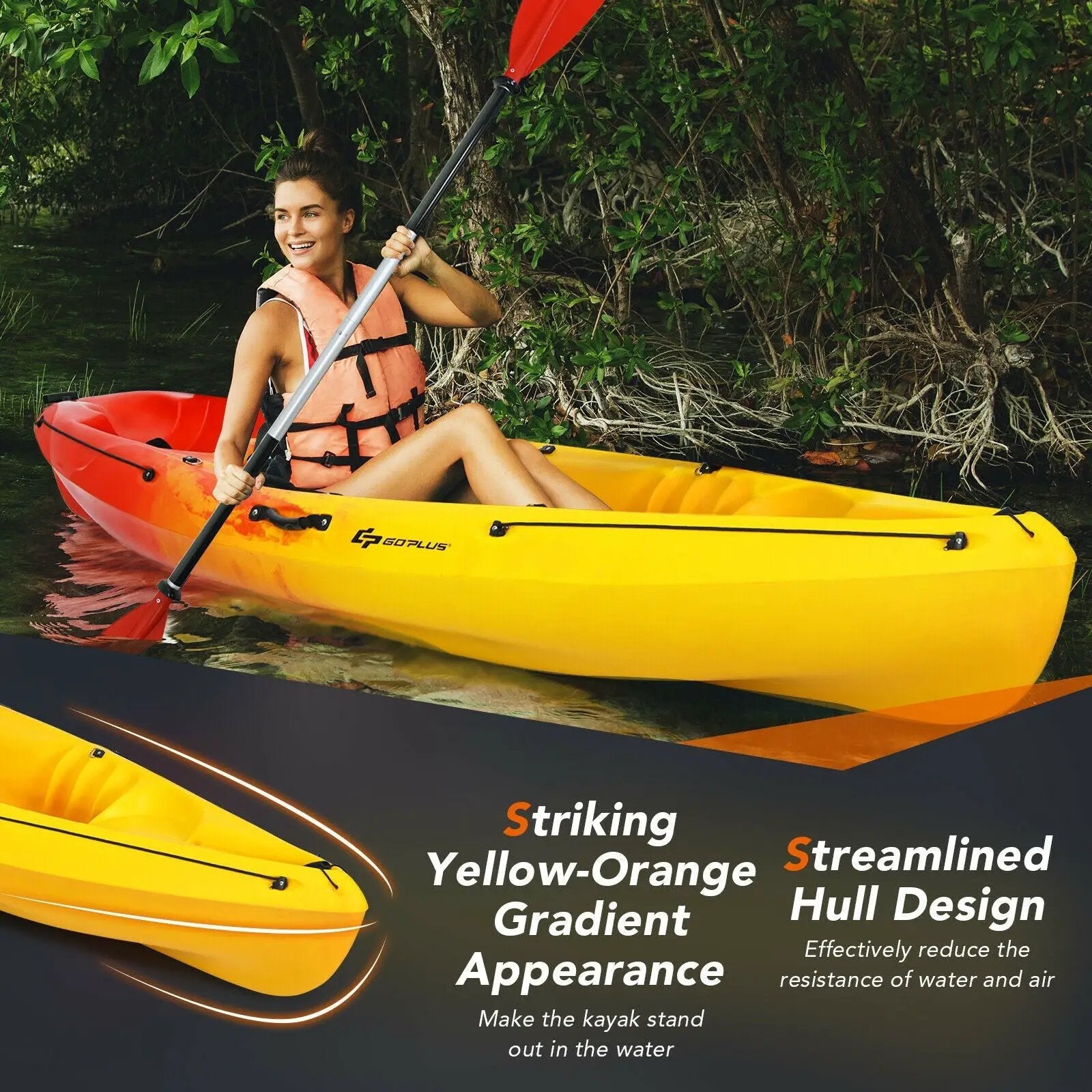 Single Sit-on-Top Kayak with Detachable Aluminum Paddle-Yellow by DirectDeals