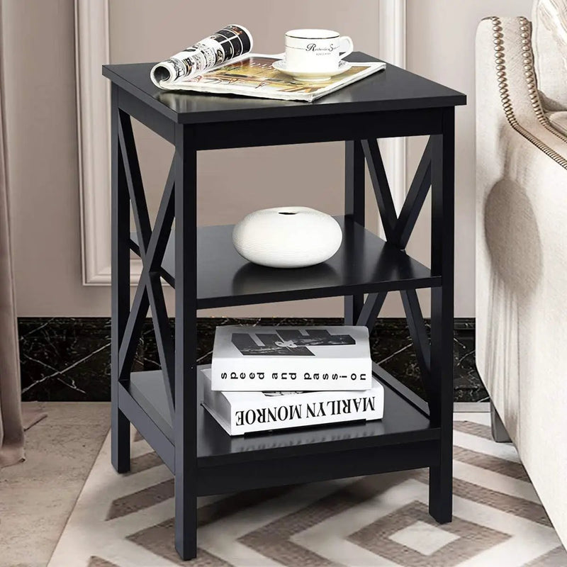3-Tier X-Design Nightstands with Storage Shelves for Living Room Bedroom by DirectDeals