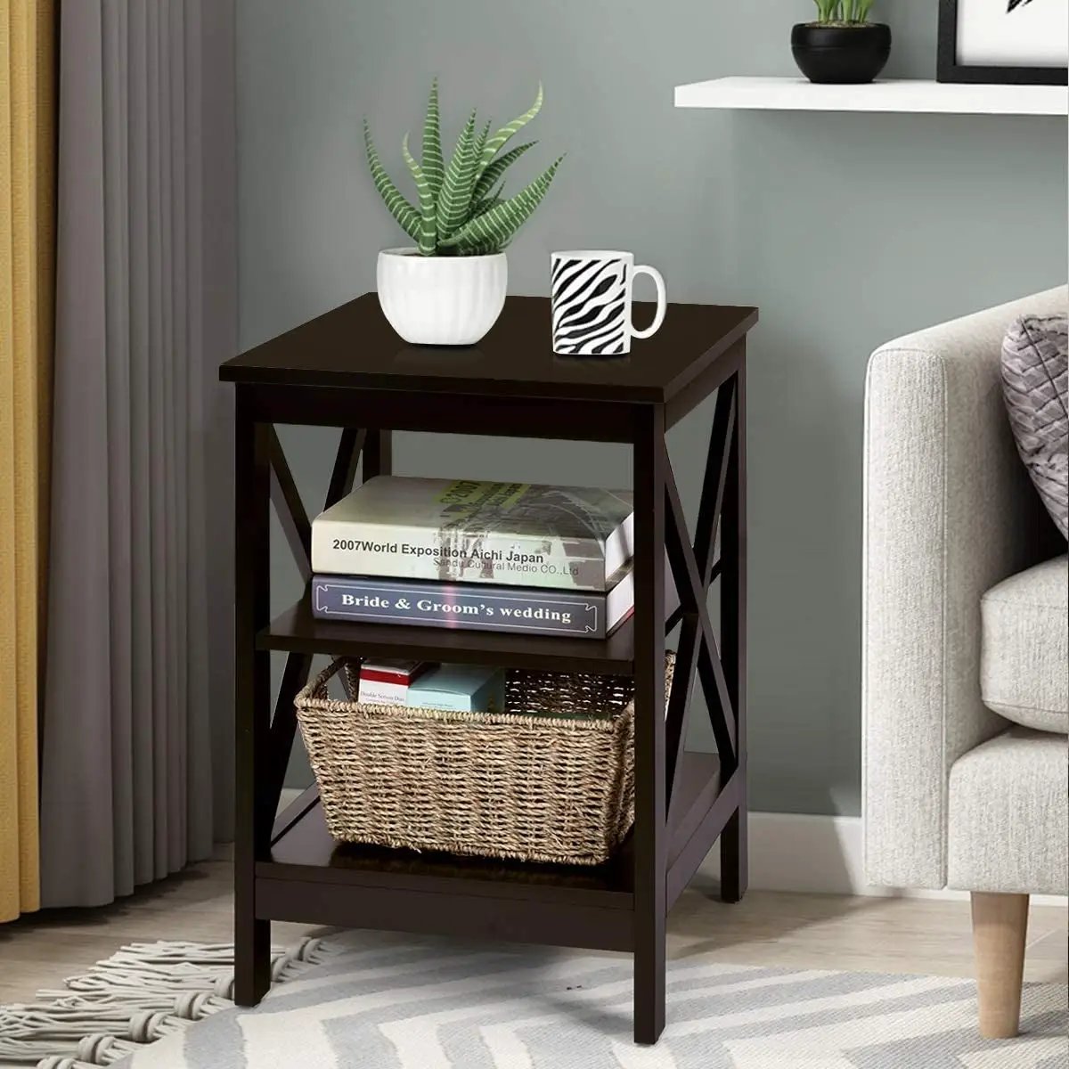 3-Tier X-Design Nightstands with Storage Shelves for Living Room Bedroom, photo 2 of 31