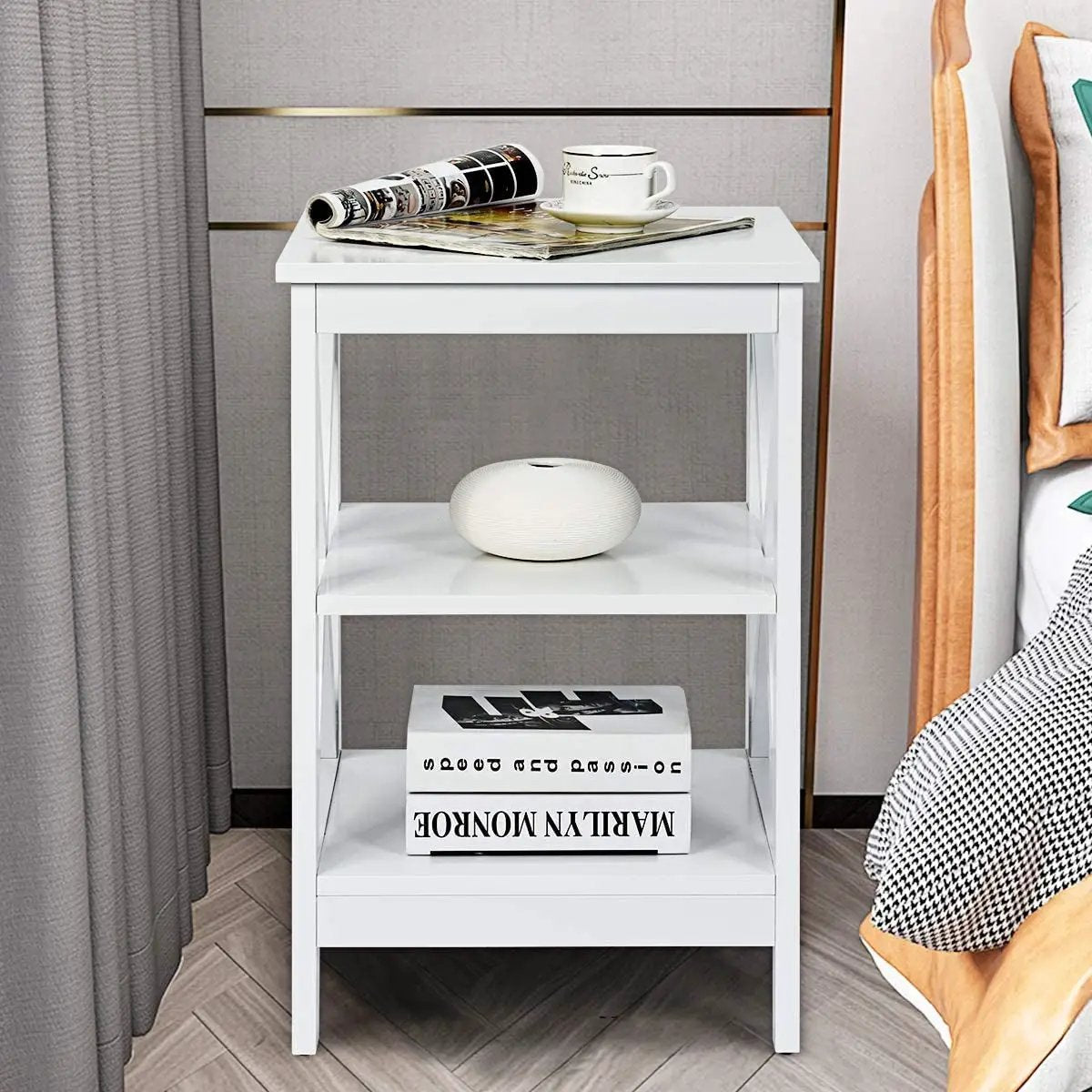 3-Tier X-Design Nightstands with Storage Shelves for Living Room Bedroom, photo 4 of 31
