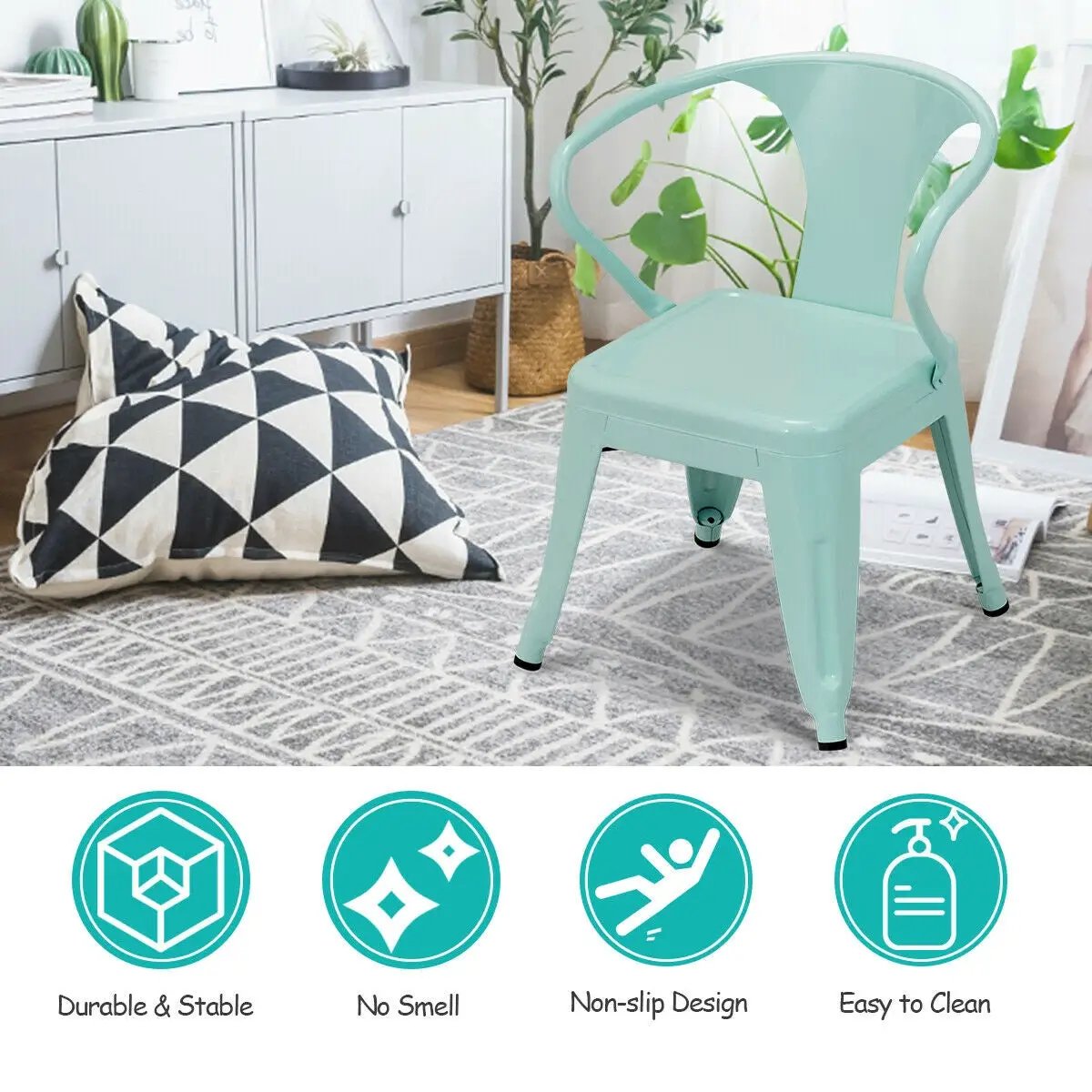 Set of 2 Steel Armchair Stackable Kids Chairs-Green by DirectDeals
