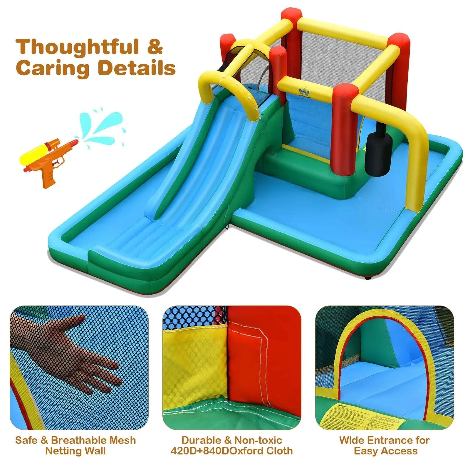 Inflatable Water Slide Climbing Bounce House with Tunnel and 735W Blower by DirectDeals