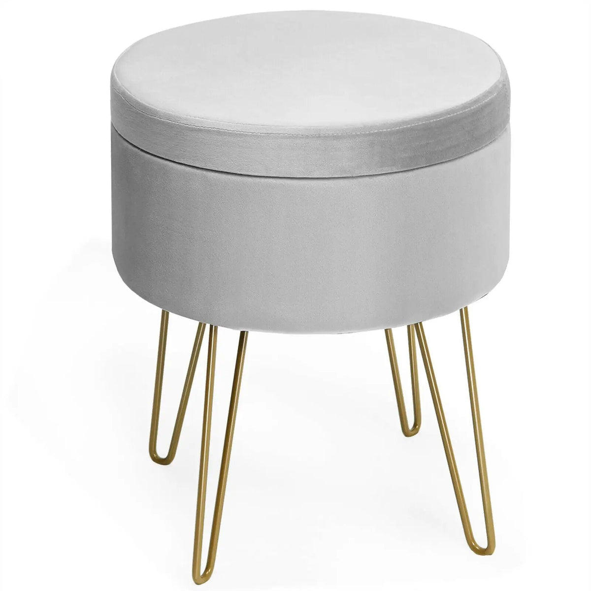 Round Velvet Storage Ottoman Footrest Stool Vanity Chair with Metal Legs, photo 24 of 24