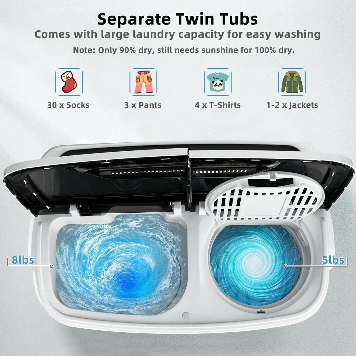8 lbs Portable Mini Twin Tub Spinner Semi-Automatic Washing Machine, photo 6 of 9