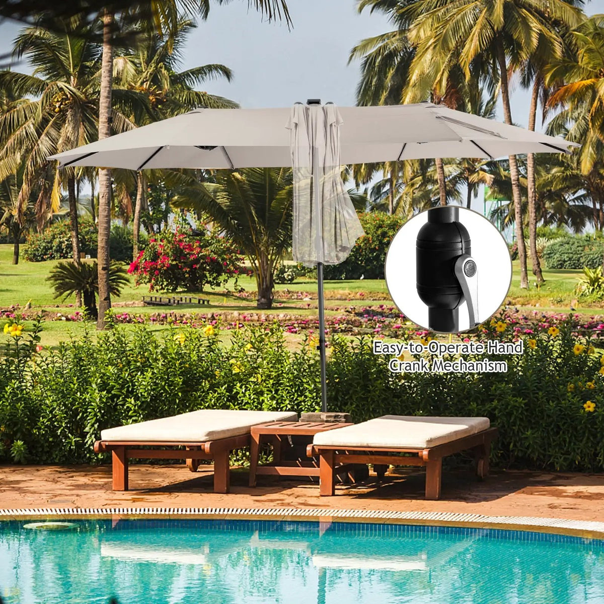 15 Feet Twin Patio Umbrella with 48 Solar LED Lights, photo 2 of 14