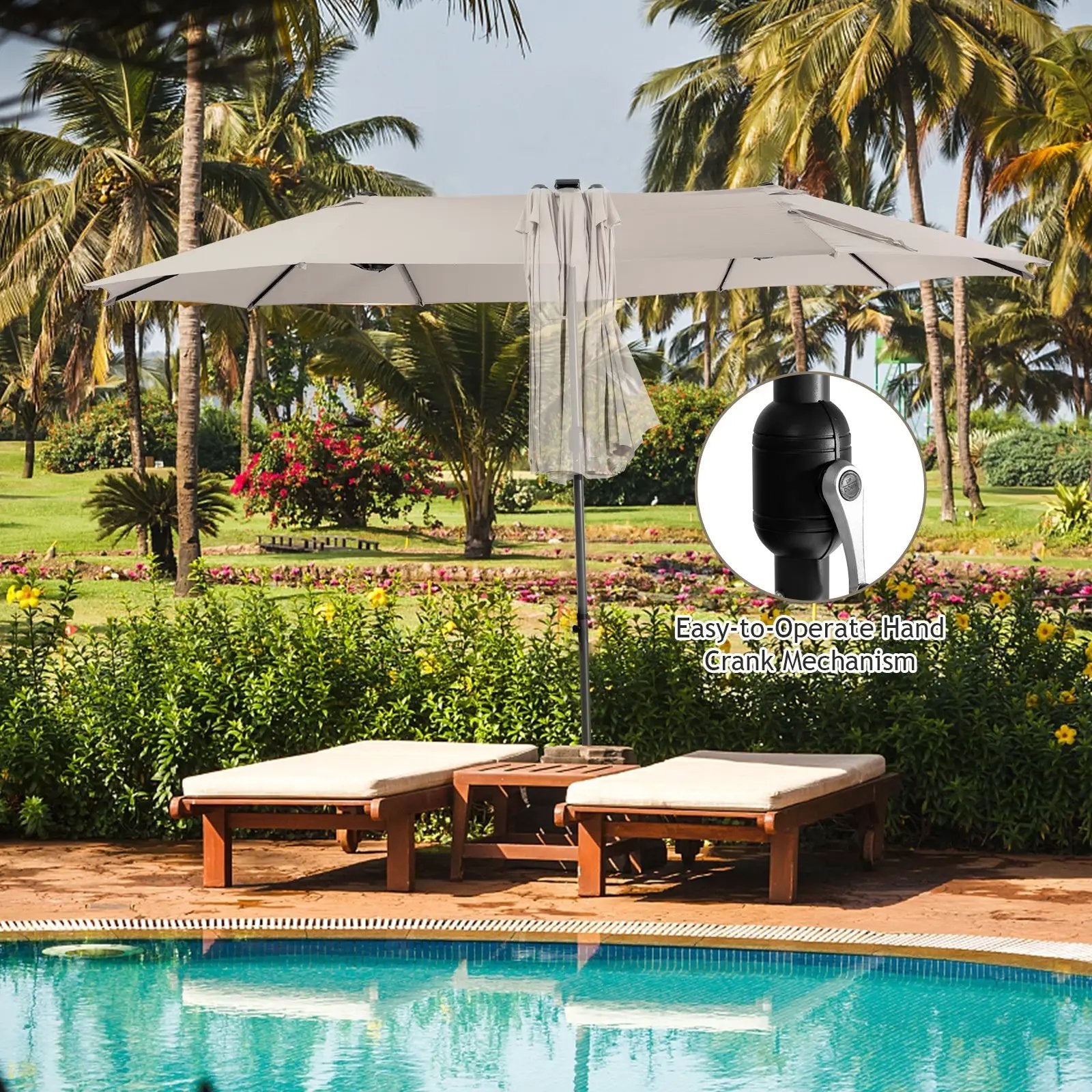 15 Feet Twin Patio Umbrella with 48 Solar LED Lights by DirectDeals