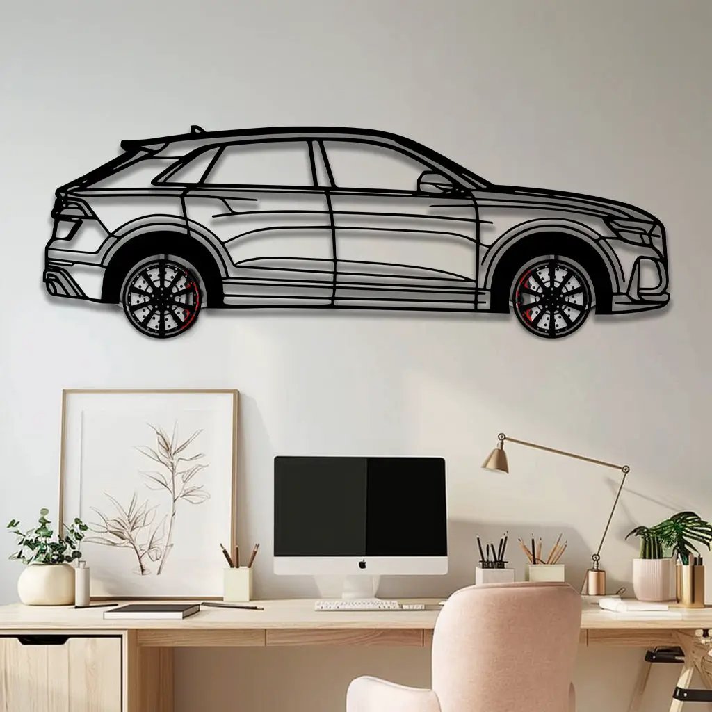 Audi Q8 Metal Car Wall Art with Rotating Wheels - Handmade Luxury SUV Silhouette Decor - Automotive Wall Art for Petrolheads - KAFMEKA095 by Enova Art