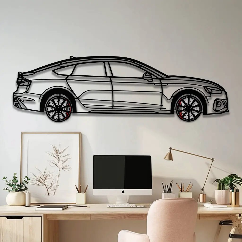 Audi RS5 Metal Car Wall Art with Rotating Wheels - Performance Sportback Silhouette Decor - Interactive Automotive Wall Art - KAFMEKA097 by Enova Art