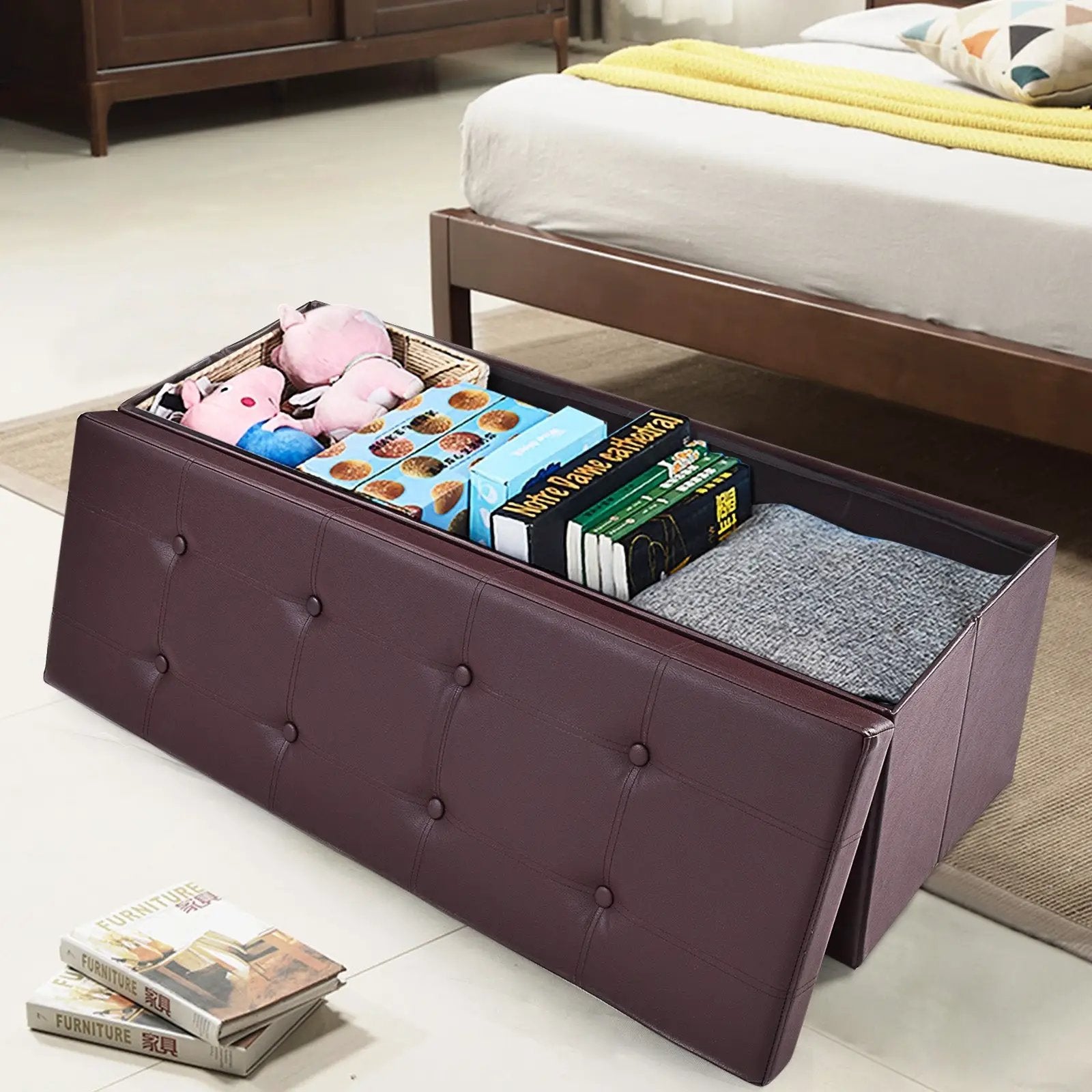 45 Inches Large Folding Ottoman Storage Seat - Brown by DirectDeals