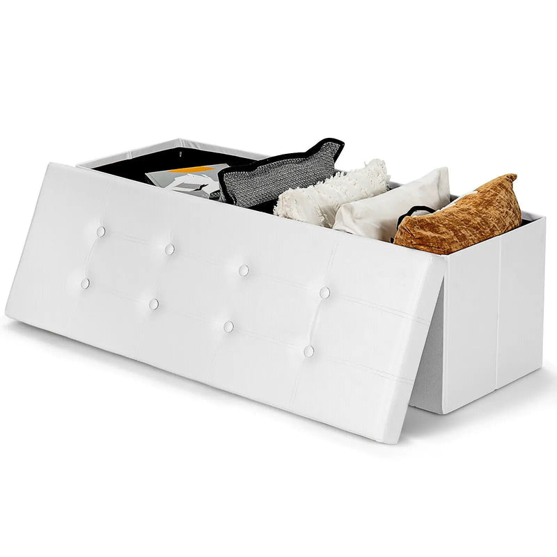 45 Inches Large Folding Ottoman Storage Seat-White by DirectDeals