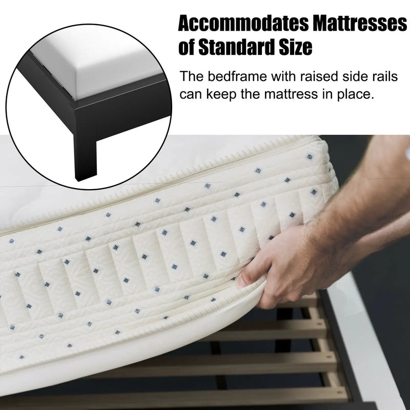 Twin Size Platform Bed Frame with Rubber Wood Leg-Black by DirectDeals