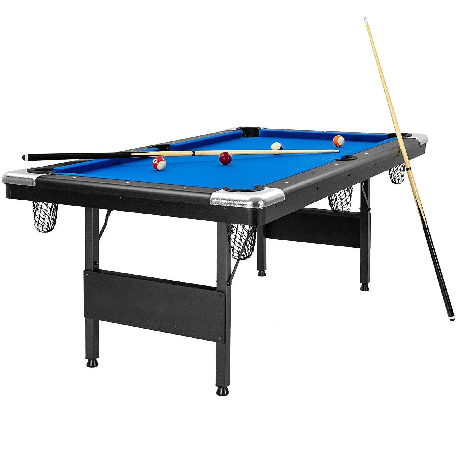 6 Feet Foldable Billiard Pool Table with Complete Set of Balls-Blue by DirectDeals