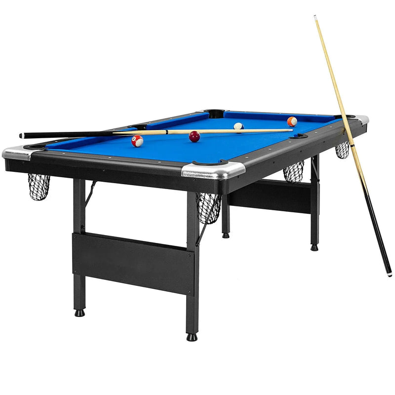 6 Feet Foldable Billiard Pool Table with Complete Set of Balls-Blue by DirectDeals