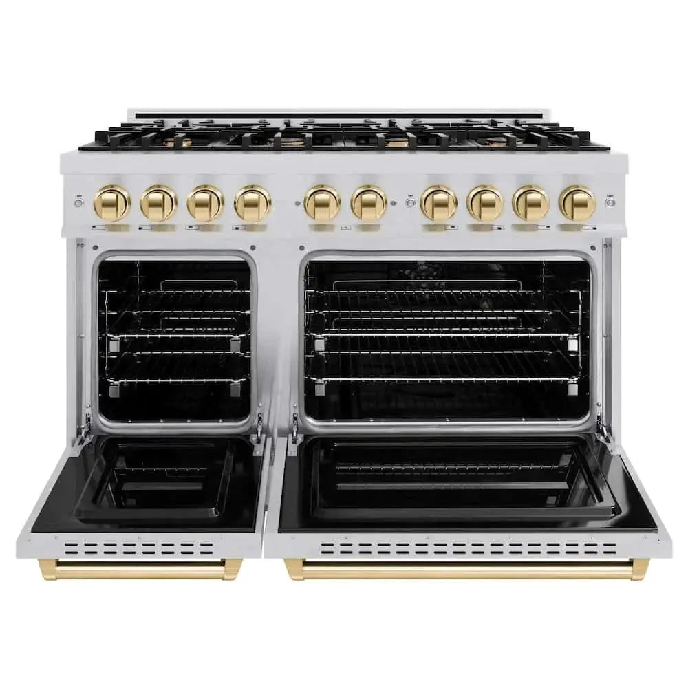 ZLINE 48" Dual Fuel Range, Gas Cooktop, Electric Convection Oven Stainless Steel, Gold CDRZ-48-G by Farmhouse Kitchen and Bath