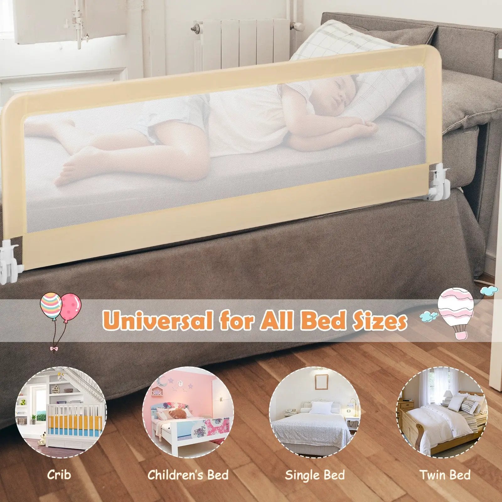 59 Inch Folding Breathable Baby Bed Rail Guard with Safety Strap by DirectDeals