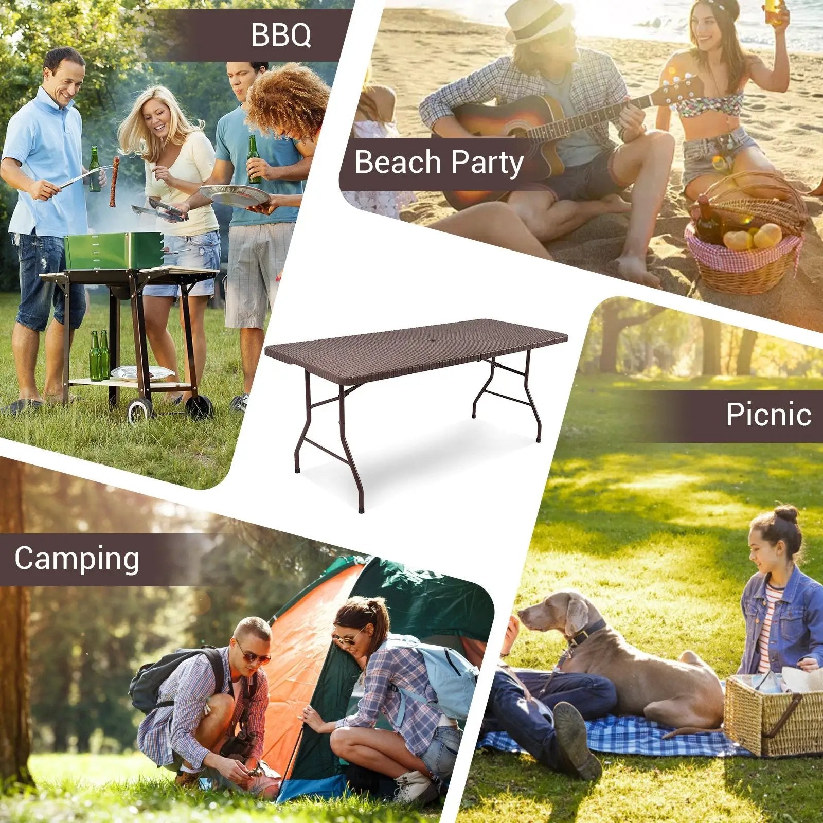 6 Feet Folding Portable Rattan Table with Carrying Handle by DirectDeals