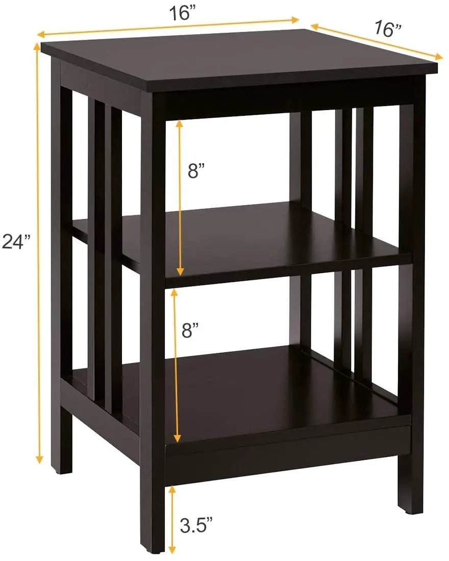 2 Pieces 3-Tier Nightstand with Reinforced Bars and Stable Structure, photo 18 of 32