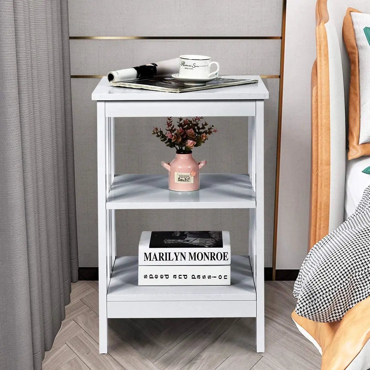 2 Pieces 3-Tier Nightstand with Reinforced Bars and Stable Structure, photo 25 of 32