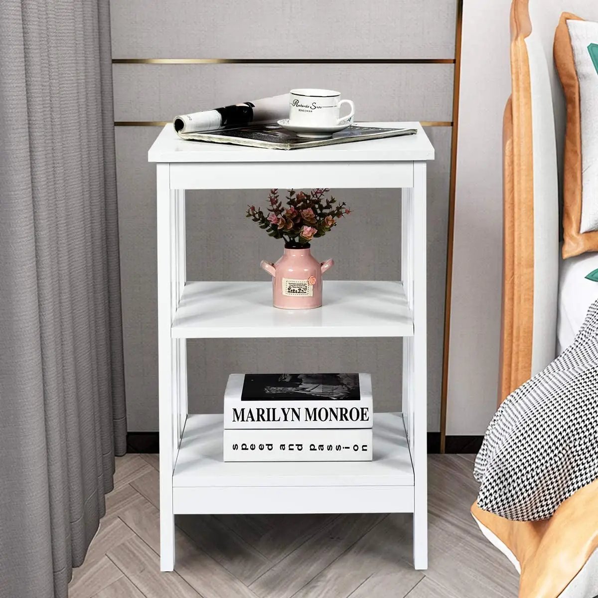 2 Pieces 3-Tier Nightstand with Reinforced Bars and Stable Structure, photo 28 of 32