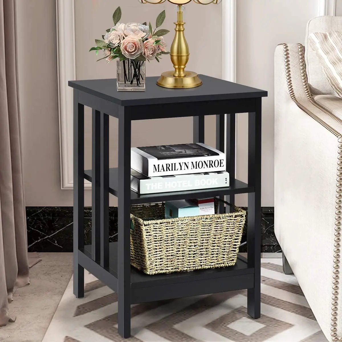 2 Pieces 3-Tier Nightstand with Reinforced Bars and Stable Structure, photo 23 of 32