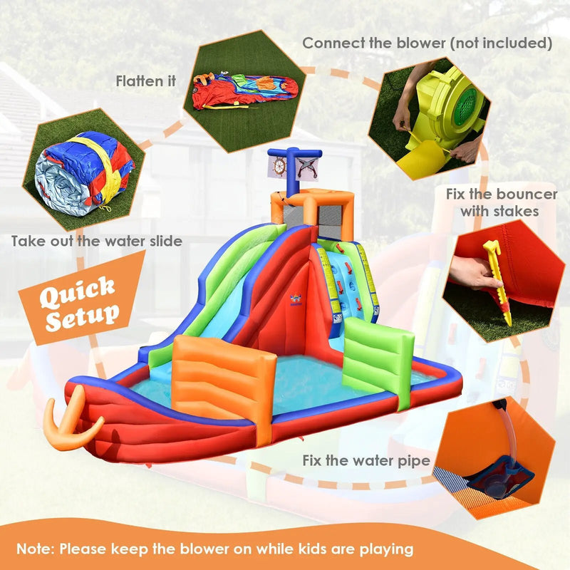6-in-1 Kids Pirate Ship Water Slide Inflatable Bounce House with Water Guns Without Blower by DirectDeals