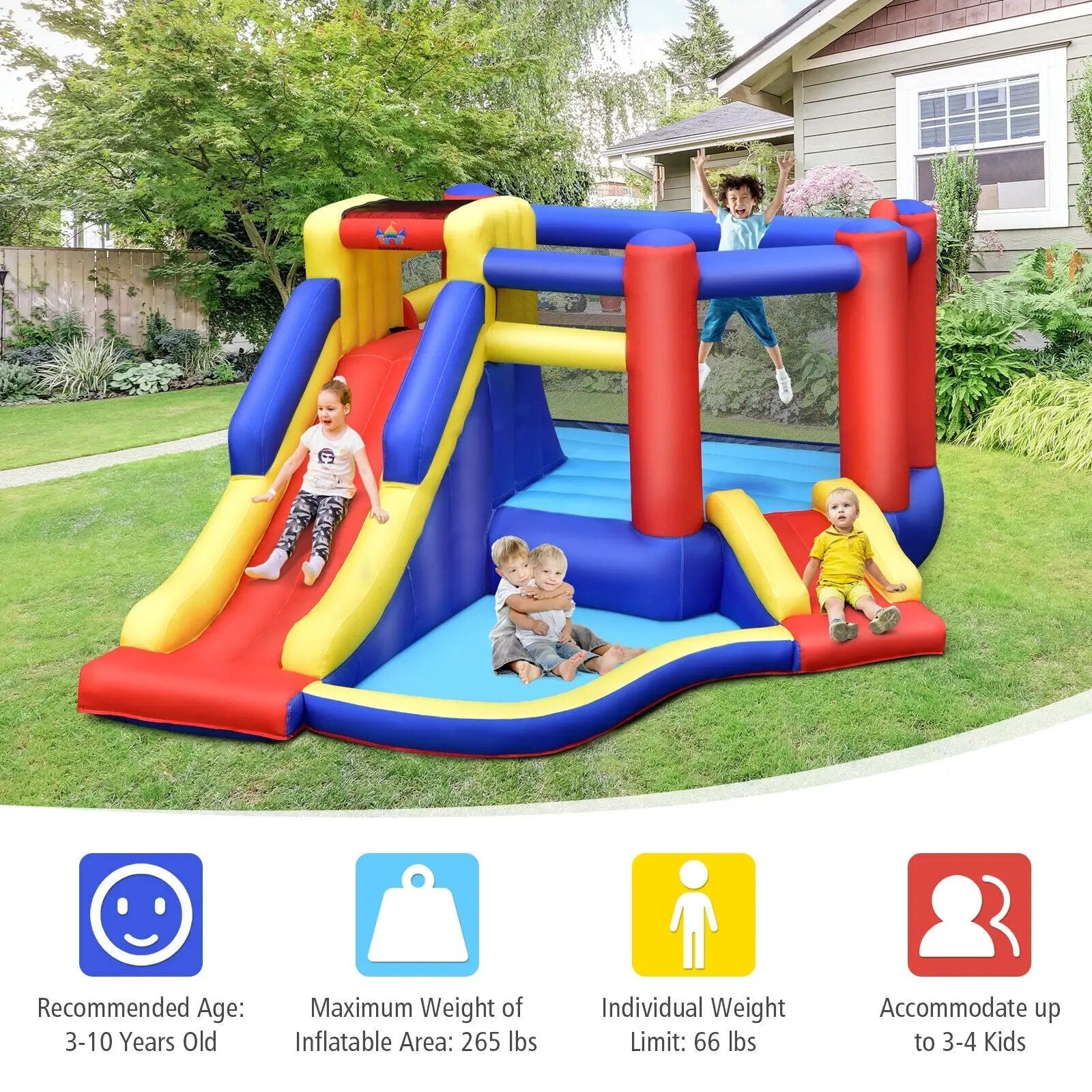 Kids Inflatable Bouncy Castle with Double Slides without Air Blower by DirectDeals