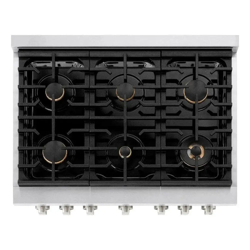 ZLINE 36"Paramount Dual Fuel Range Stainless Steel, Brass Burner, SDR-BR-36 by Farmhouse Kitchen and Bath