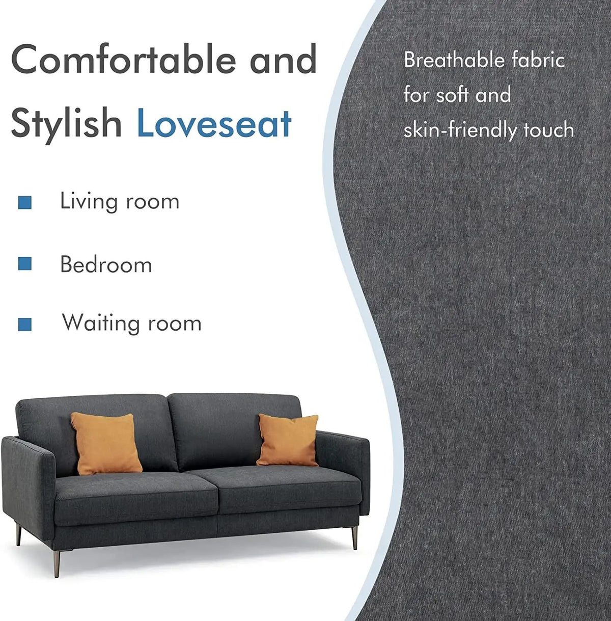 Modern Loveseat with Comfy Backrest Cushions, photo 2 of 16