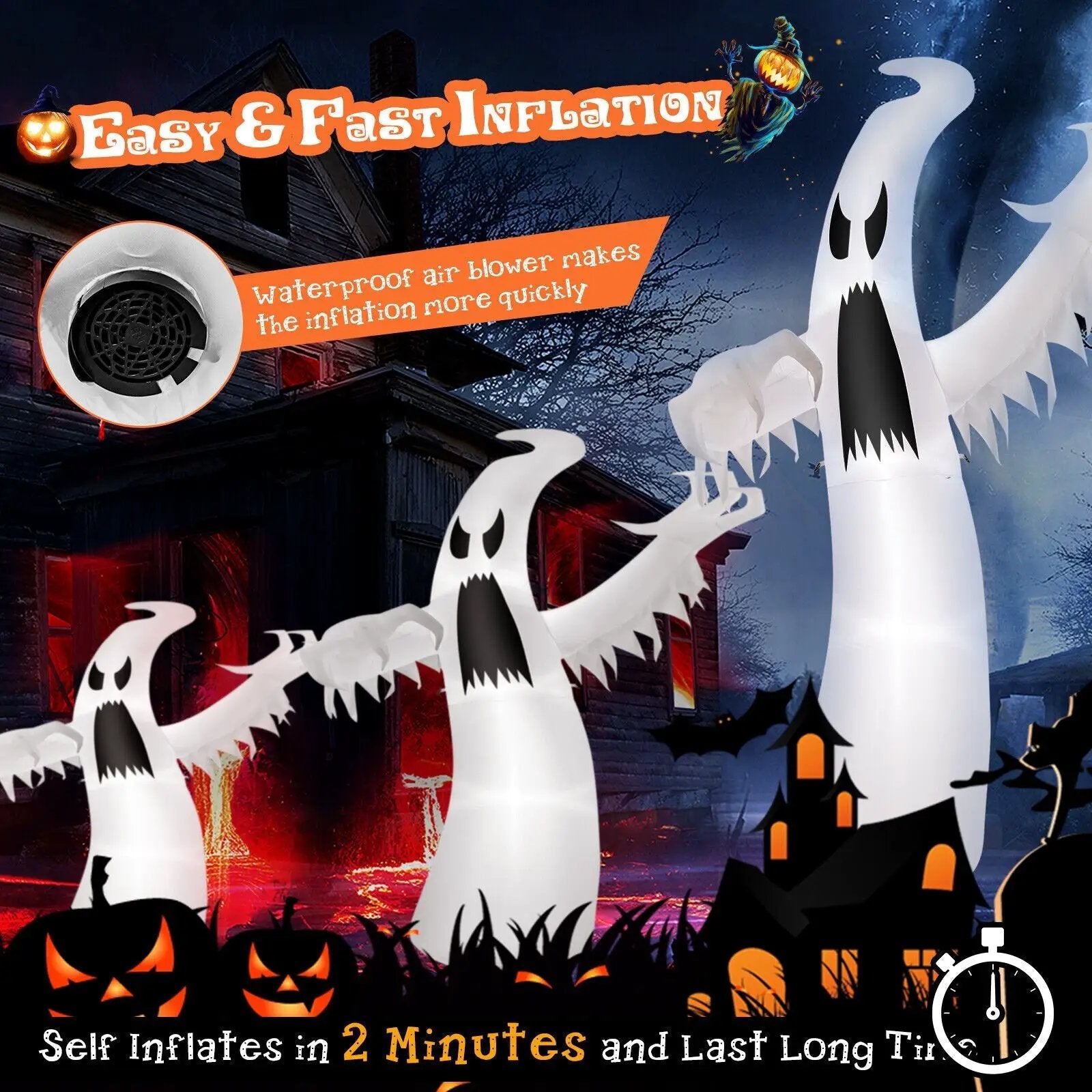12 Feet Halloween Inflatable Ghost with LED Lights by DirectDeals
