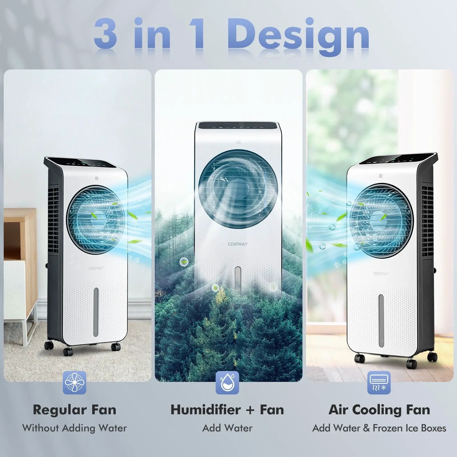 3-in-1 Evaporative Air Cooler with 12H Timer Remote-White by DirectDeals