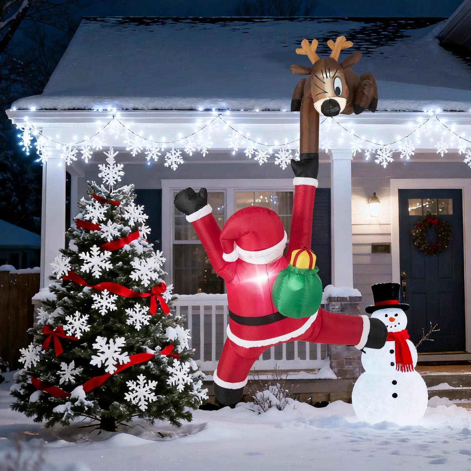 8.5 Feet Christmas Inflatable Reindeer and Climbing Santa Claus with Built-in LED Lights by DirectDeals