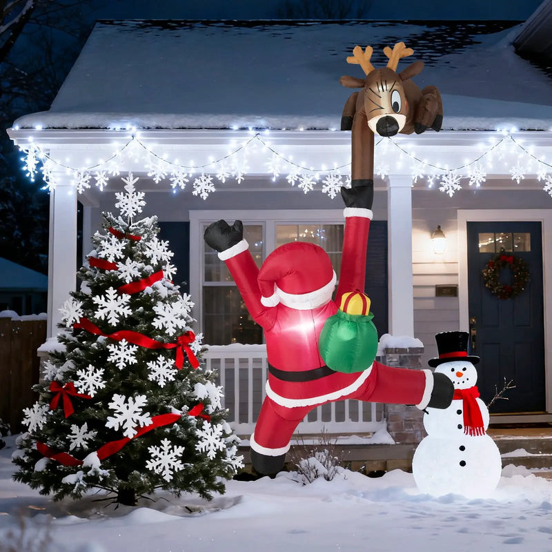 8.5 Feet Christmas Inflatable Reindeer and Climbing Santa Claus with Built-in LED Lights by DirectDeals